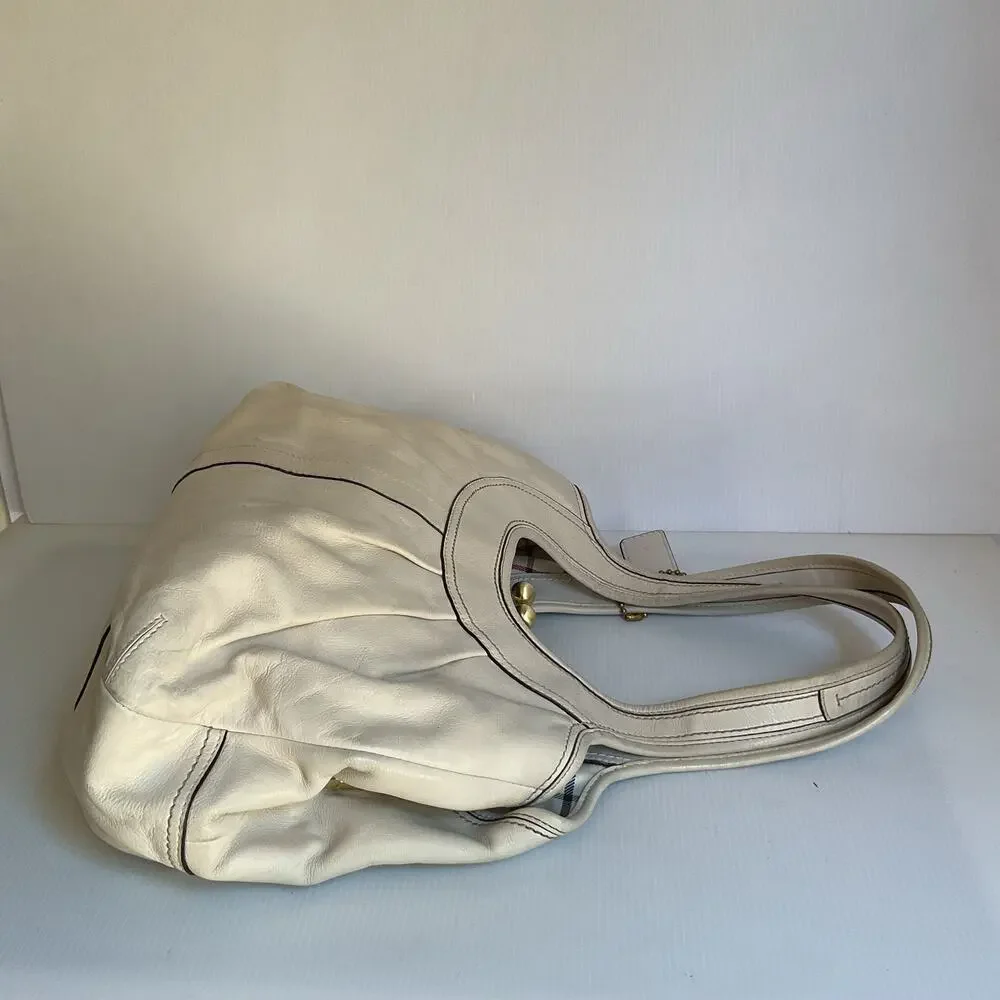 Vintage Coach Ergo 12248 Pleated Kisslock Cream Leather Satchel Y2K
